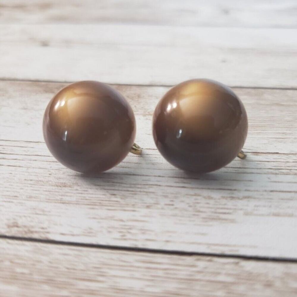 Vintage Screw On Earrings - Bronze Tone Domed Circle